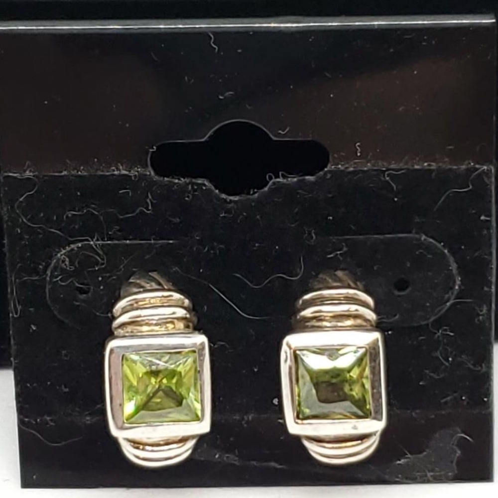 Sterling Silver Princess Cut Peridot Earrings